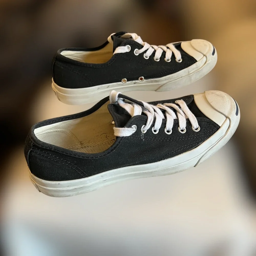 Converse x Jack Purcell Mens 7 Womens 8.5 Sneakers Black Low Top Smile Toe Shoes - Picture 2 of 13